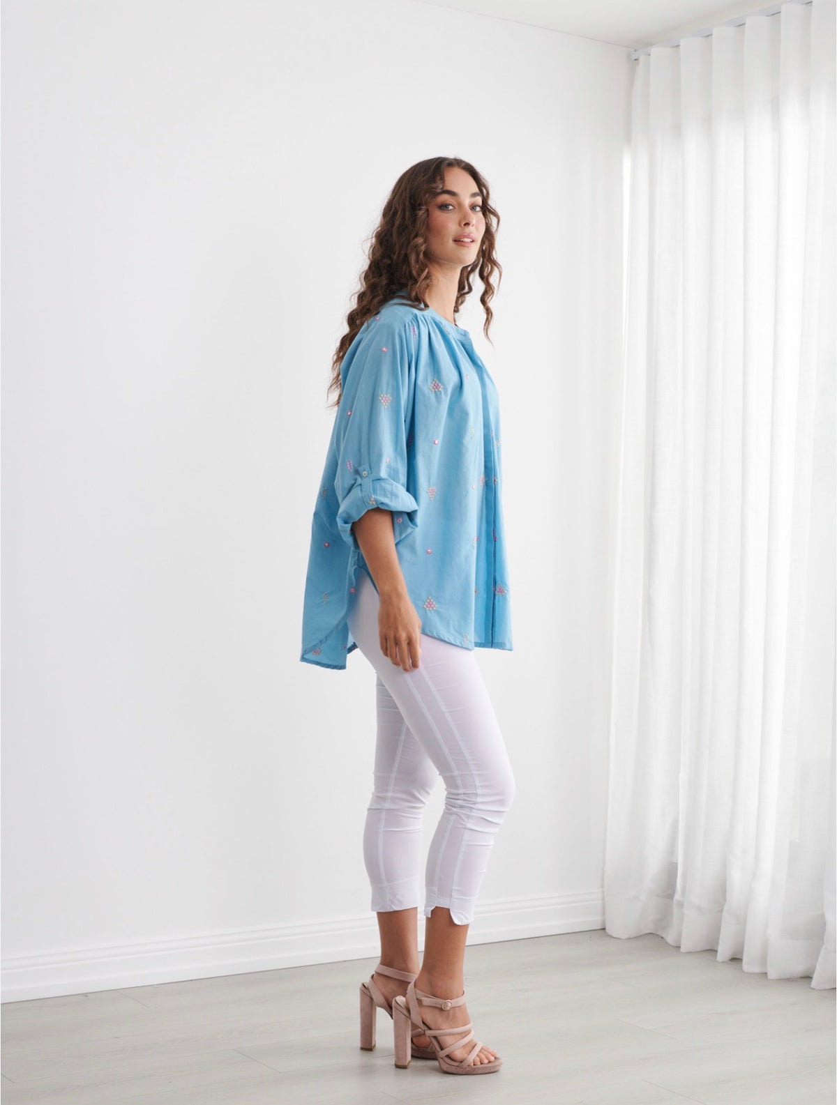 Caju Embroided Hidden Button Shirt
