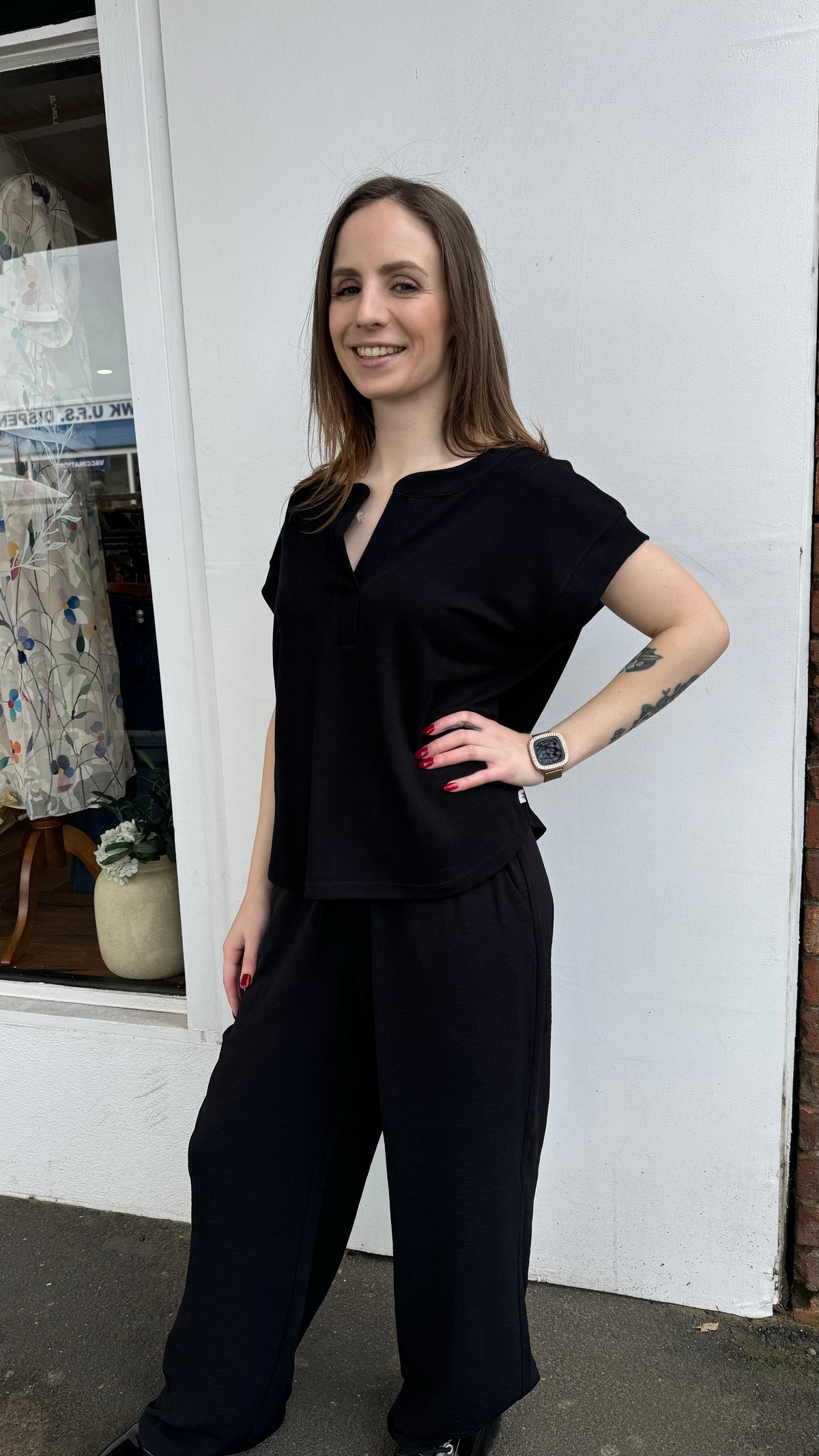 Paz Torras Mandarin Collared Tshirt - Black