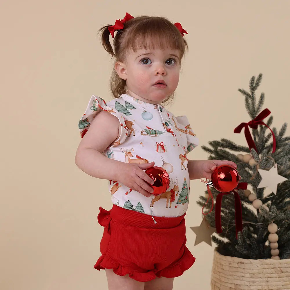 Christmas Short Sleeve Frill Bodysuit
