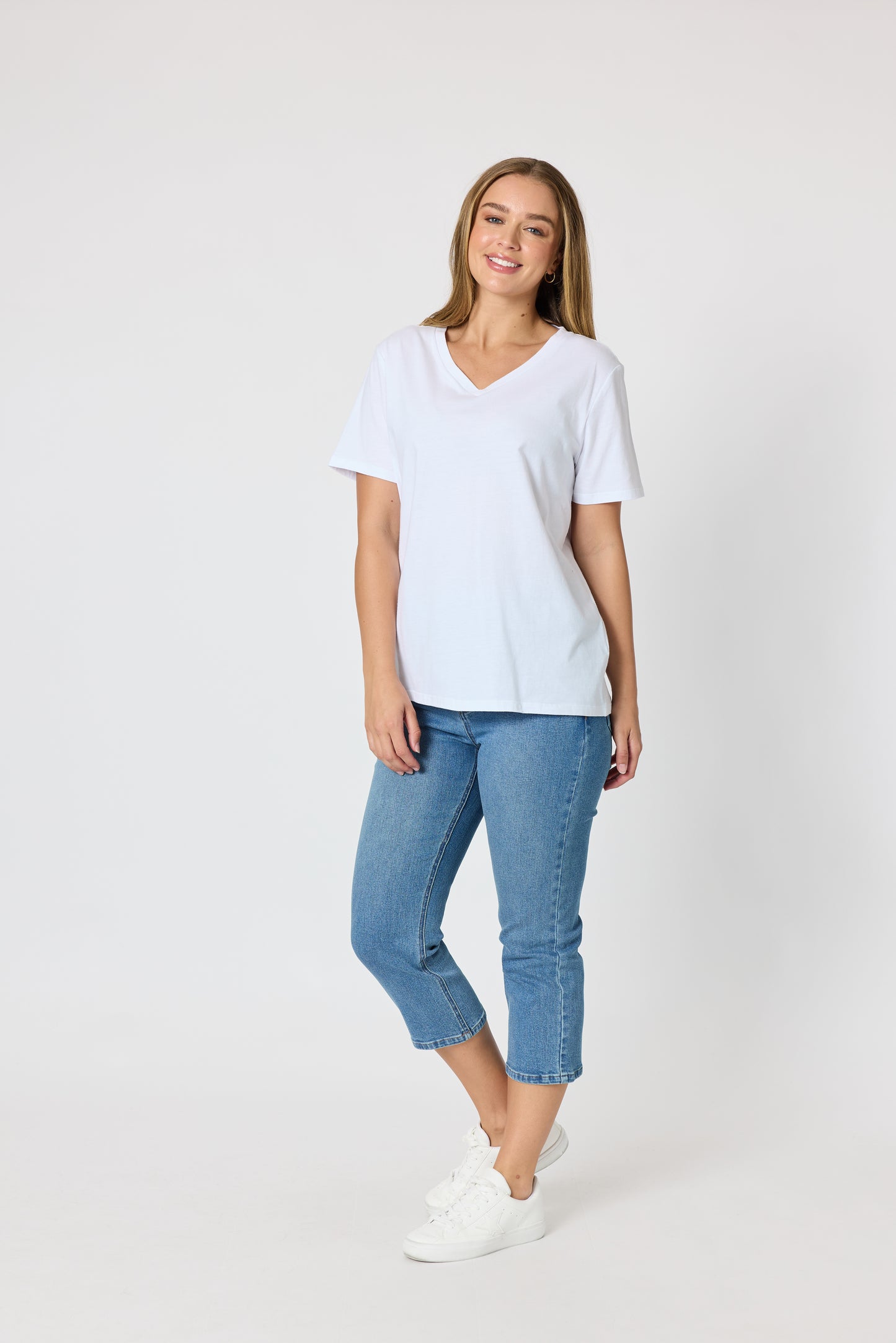 Cotton V-neck T-shirt - White