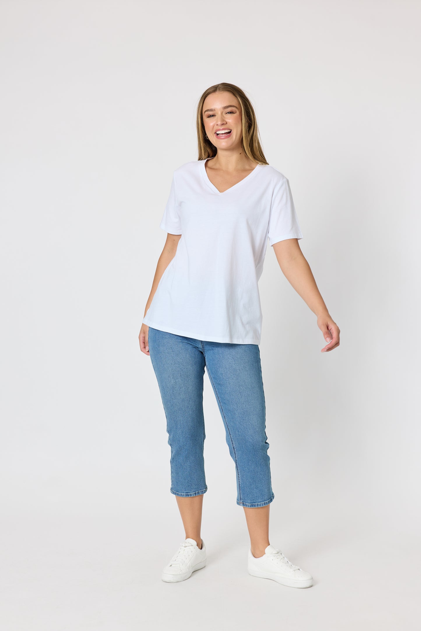 Cotton V-neck T-shirt - White
