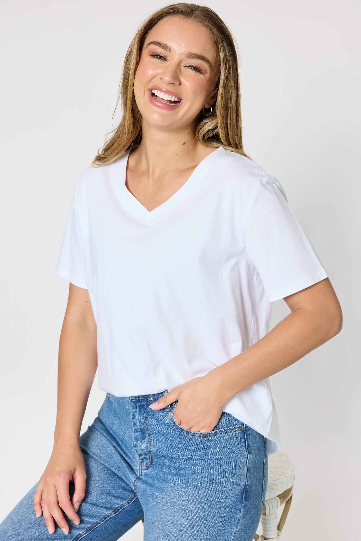 Cotton V-neck T-shirt - White