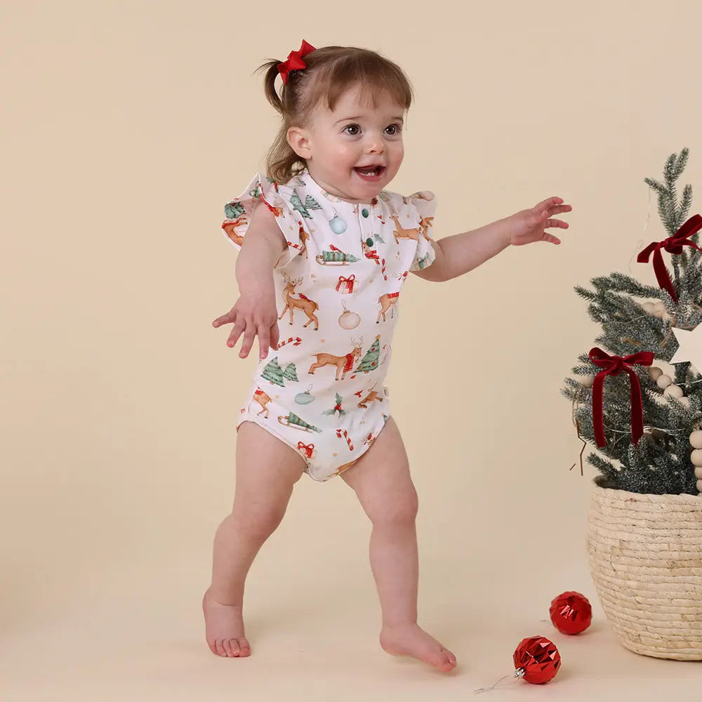 Christmas Short Sleeve Frill Bodysuit