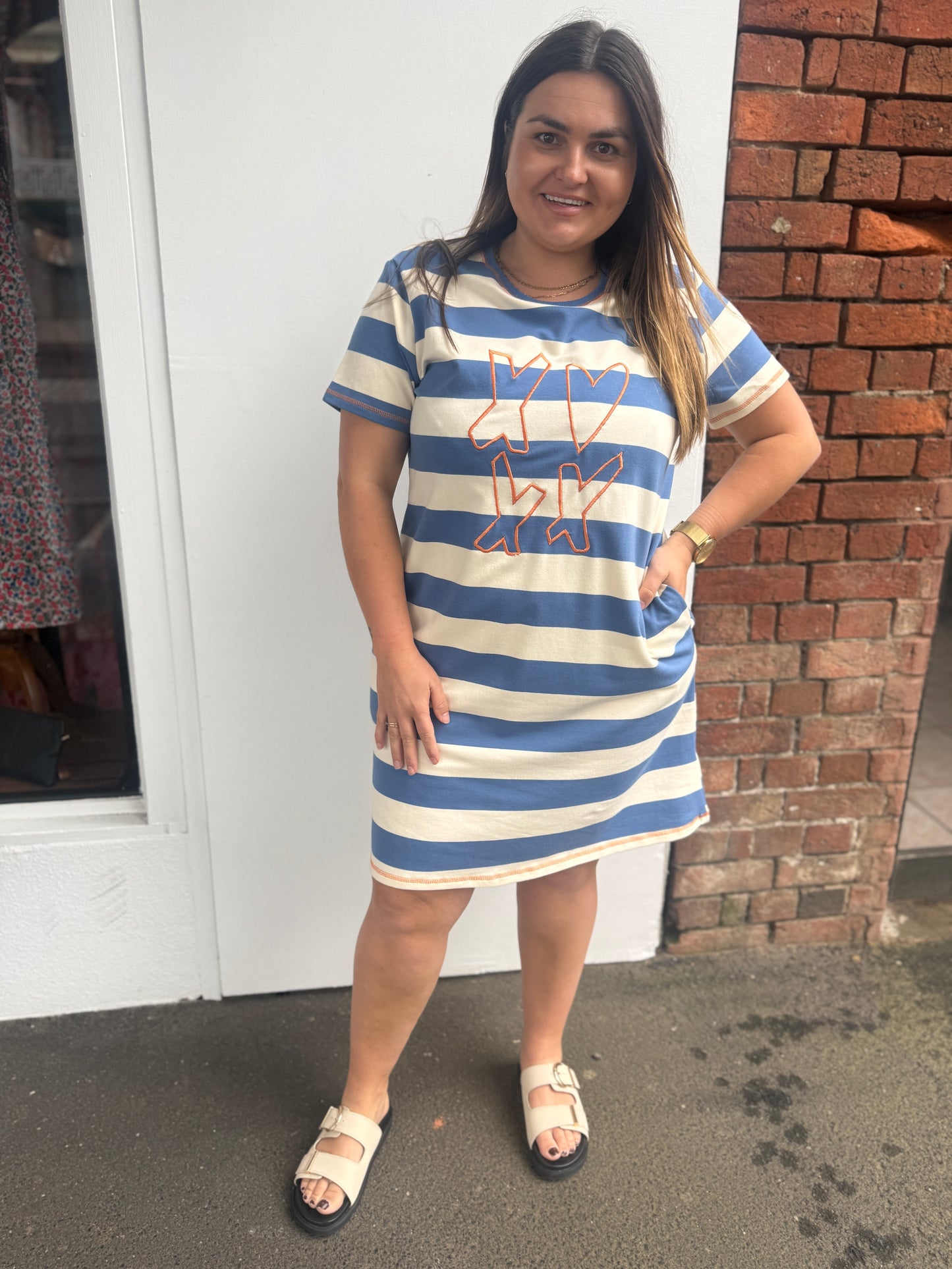 Love & Kisses Dress- Blue Stripe