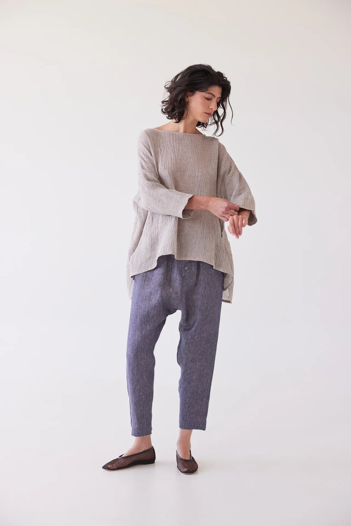 Eva’s Sunday - Harry Relaxed Top / Stone Gauze