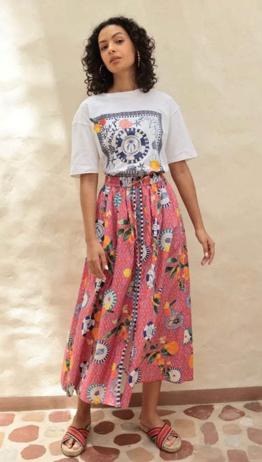 Emily Love Lock Bernie Print Skirt Lava Red