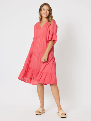 Threadz Tiered Swing Dress - Coral