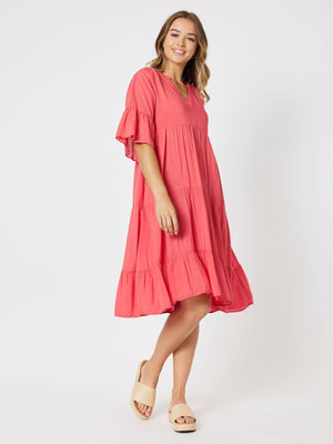 Threadz Tiered Swing Dress - Coral