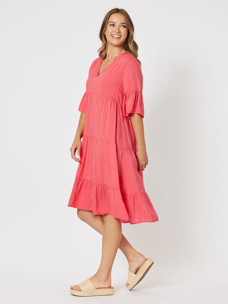 Threadz Tiered Swing Dress - Coral