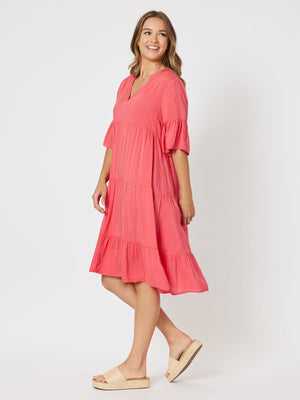 Threadz Tiered Swing Dress - Coral