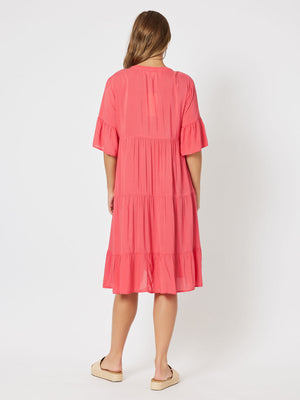 Threadz Tiered Swing Dress - Coral