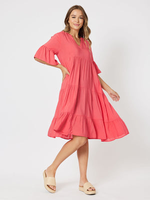 Threadz Tiered Swing Dress - Coral