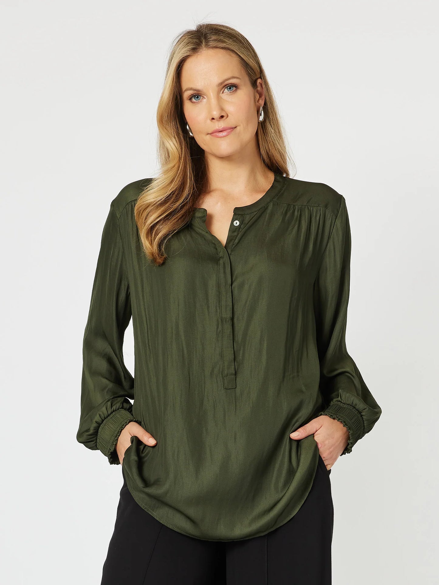 Luxe Nehru Top - Cypress