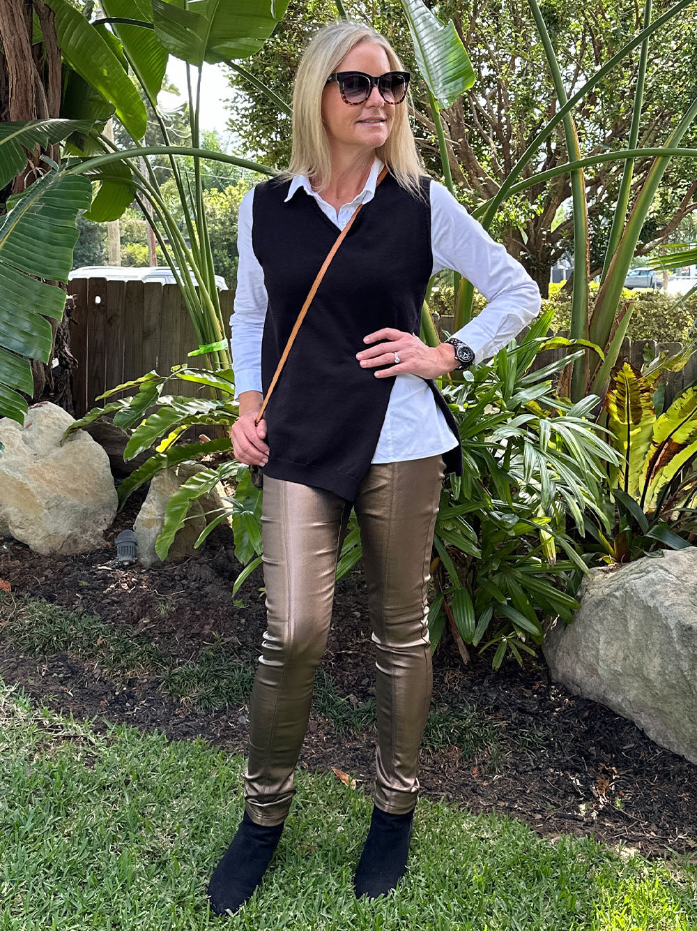 Luna Faux Leather Straight Leg Pants - Bronze