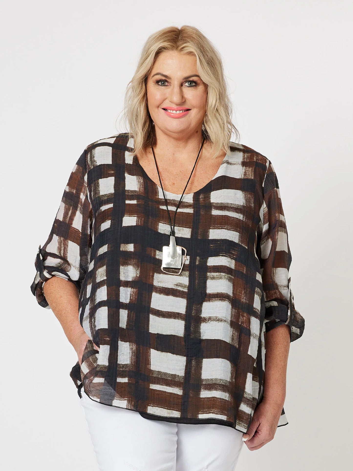 Zena Check Layered Tunic - Chocolate
