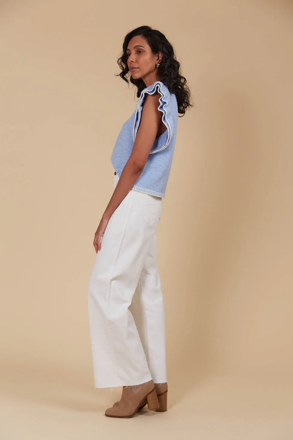 Athena Frill Knit Top- Sky