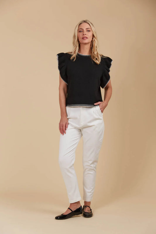 Athena Frill Knit Top- Onyx