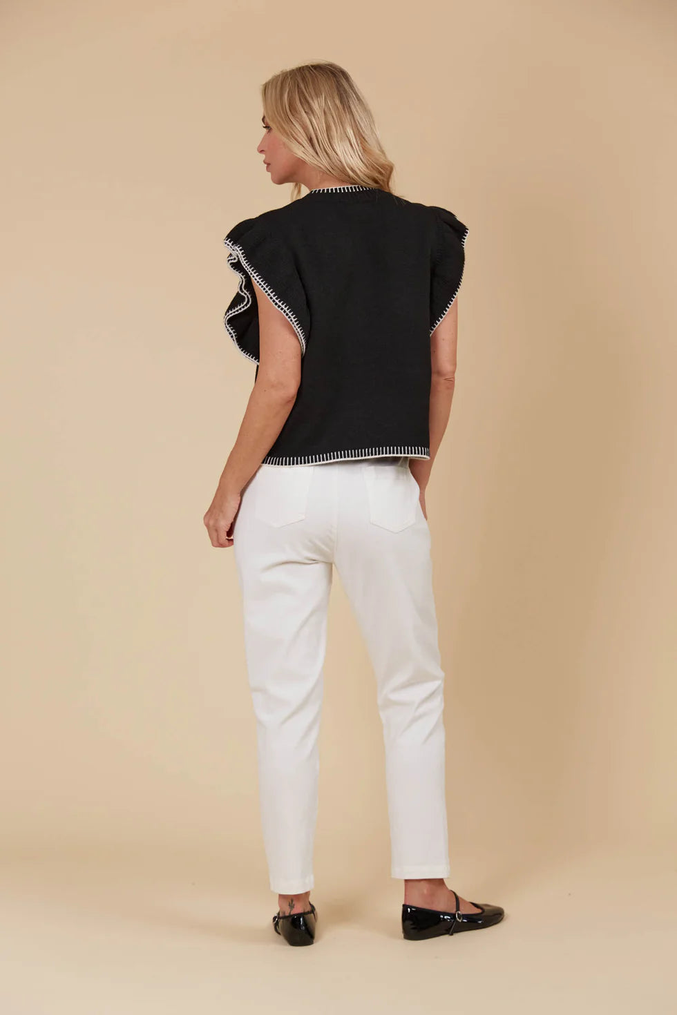 Athena Frill Knit Top- Onyx
