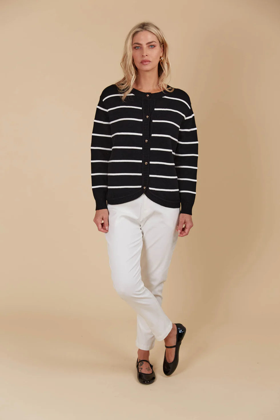 Juno Stripe Jumper/Cardigan- Onyx