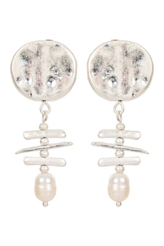 Esther Drop Earring- Silver Pearl