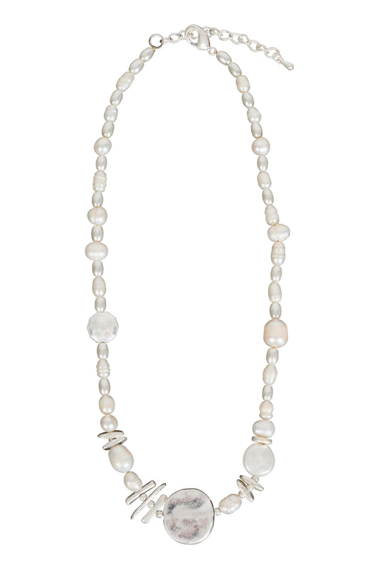 Esther Necklace- Silver Pearl