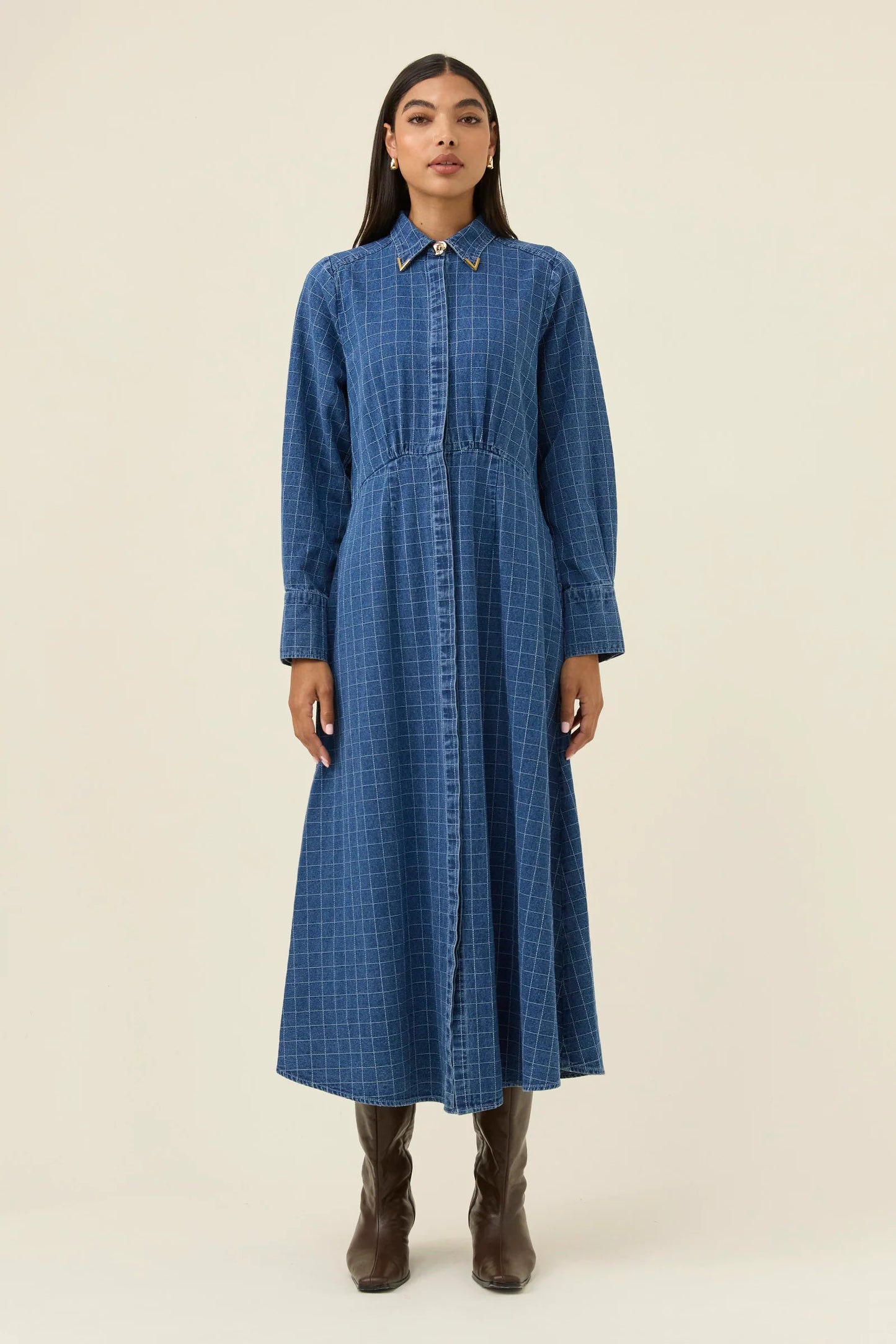 Sloane Denim Maxi Dress - Check