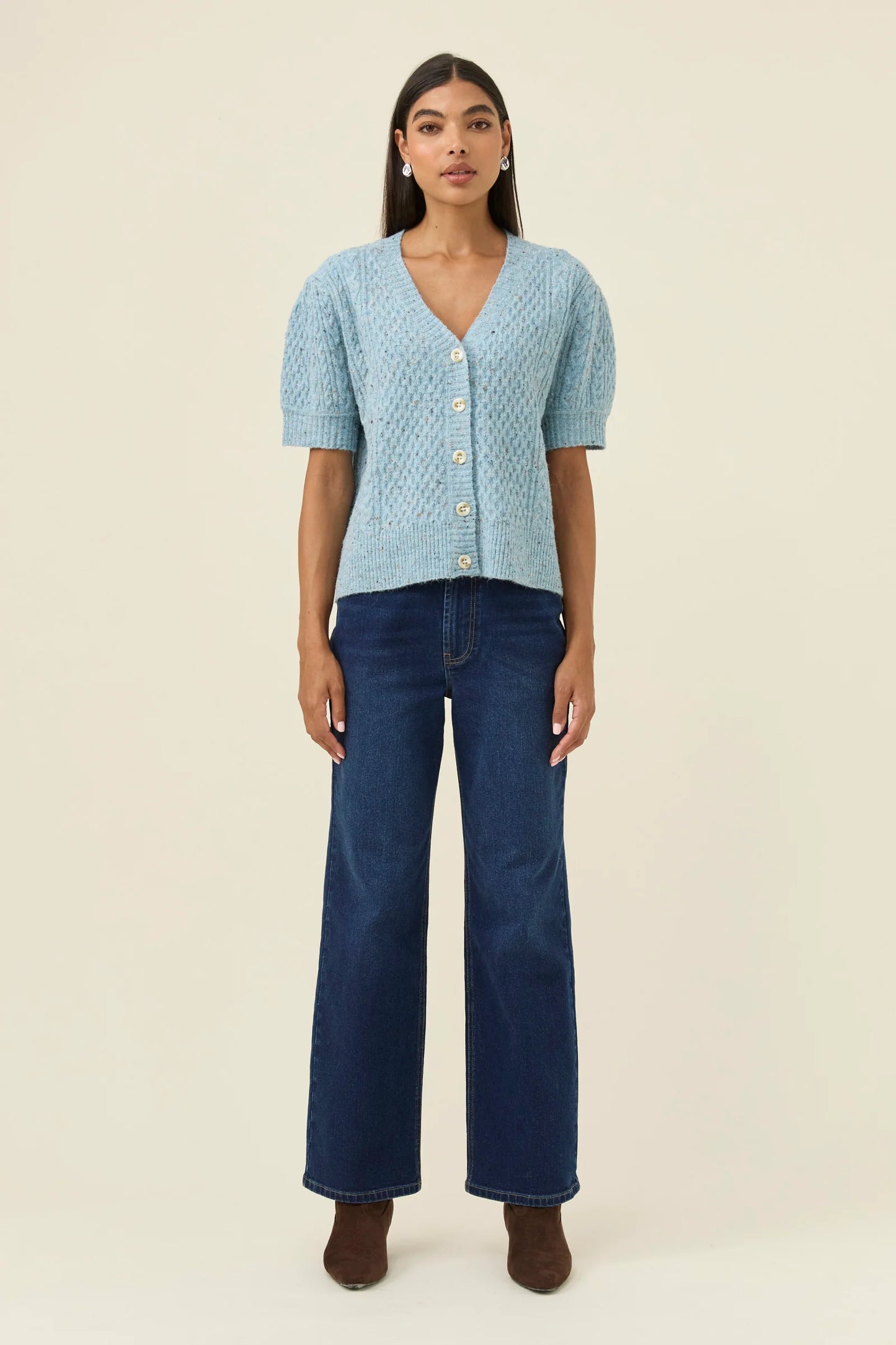 Mckenna Short Sleeve Cardigan- Ice Blue