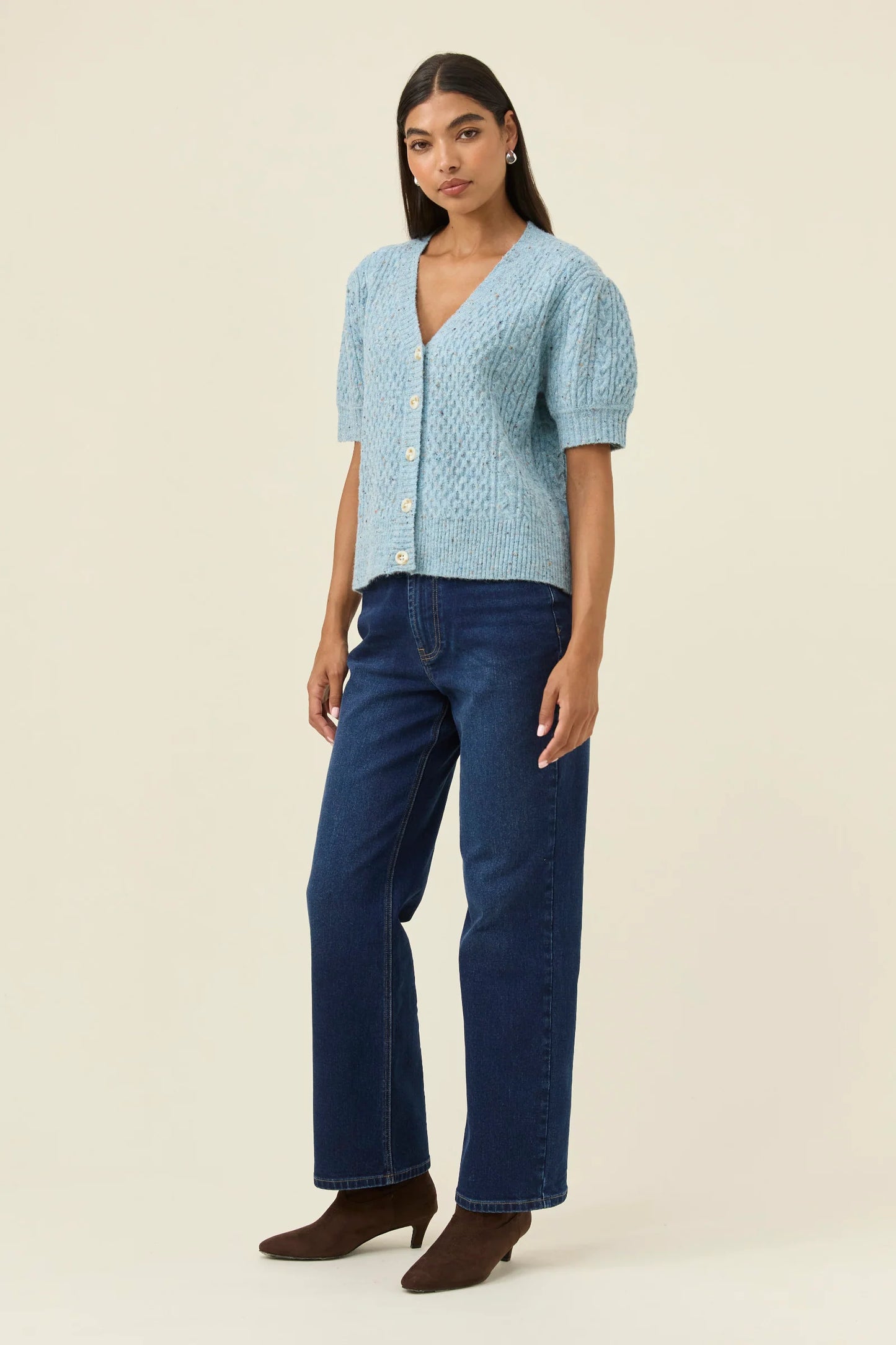 Mckenna Short Sleeve Cardigan- Ice Blue