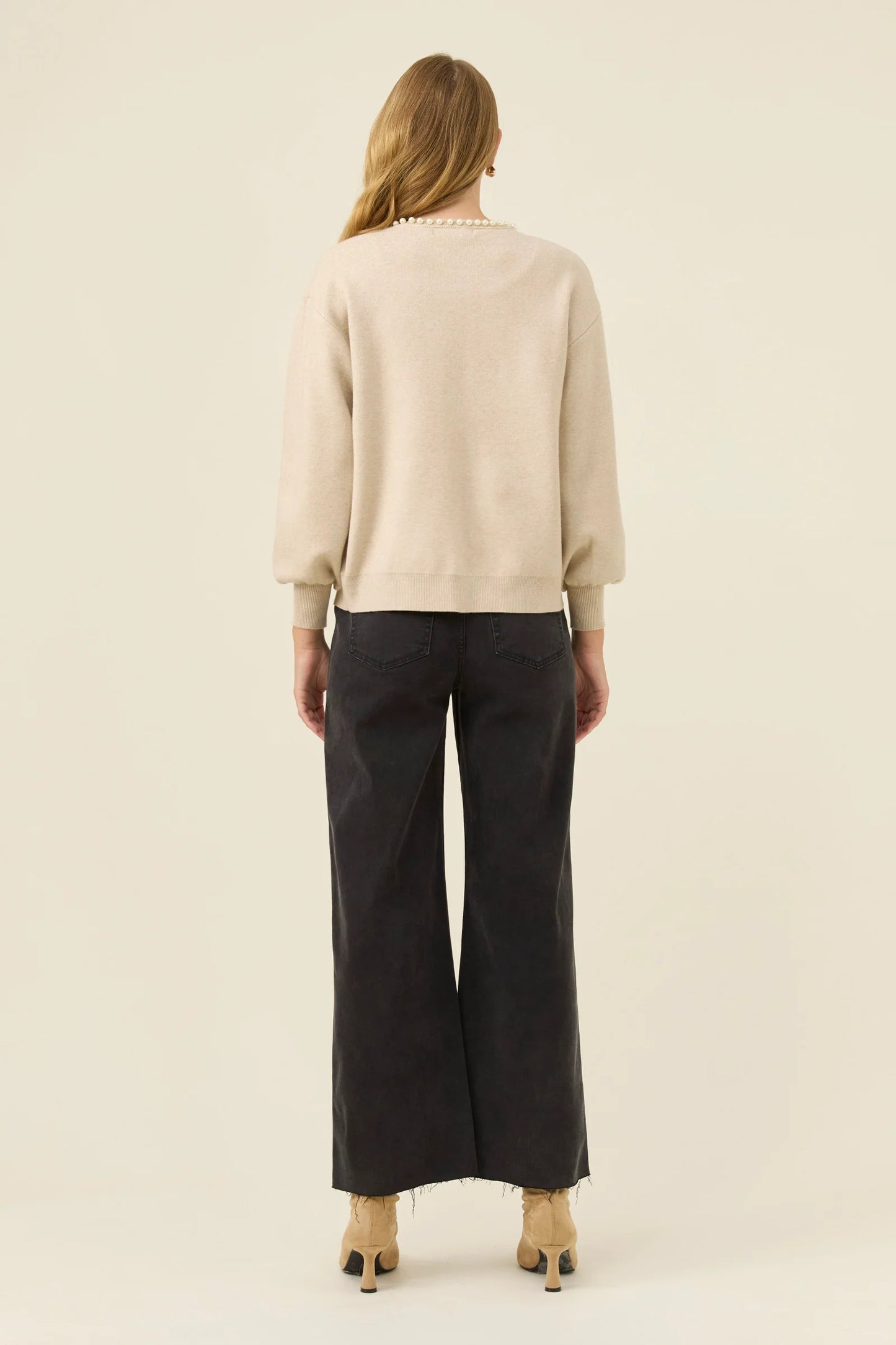 Nell Pearl Cardigan- Stone