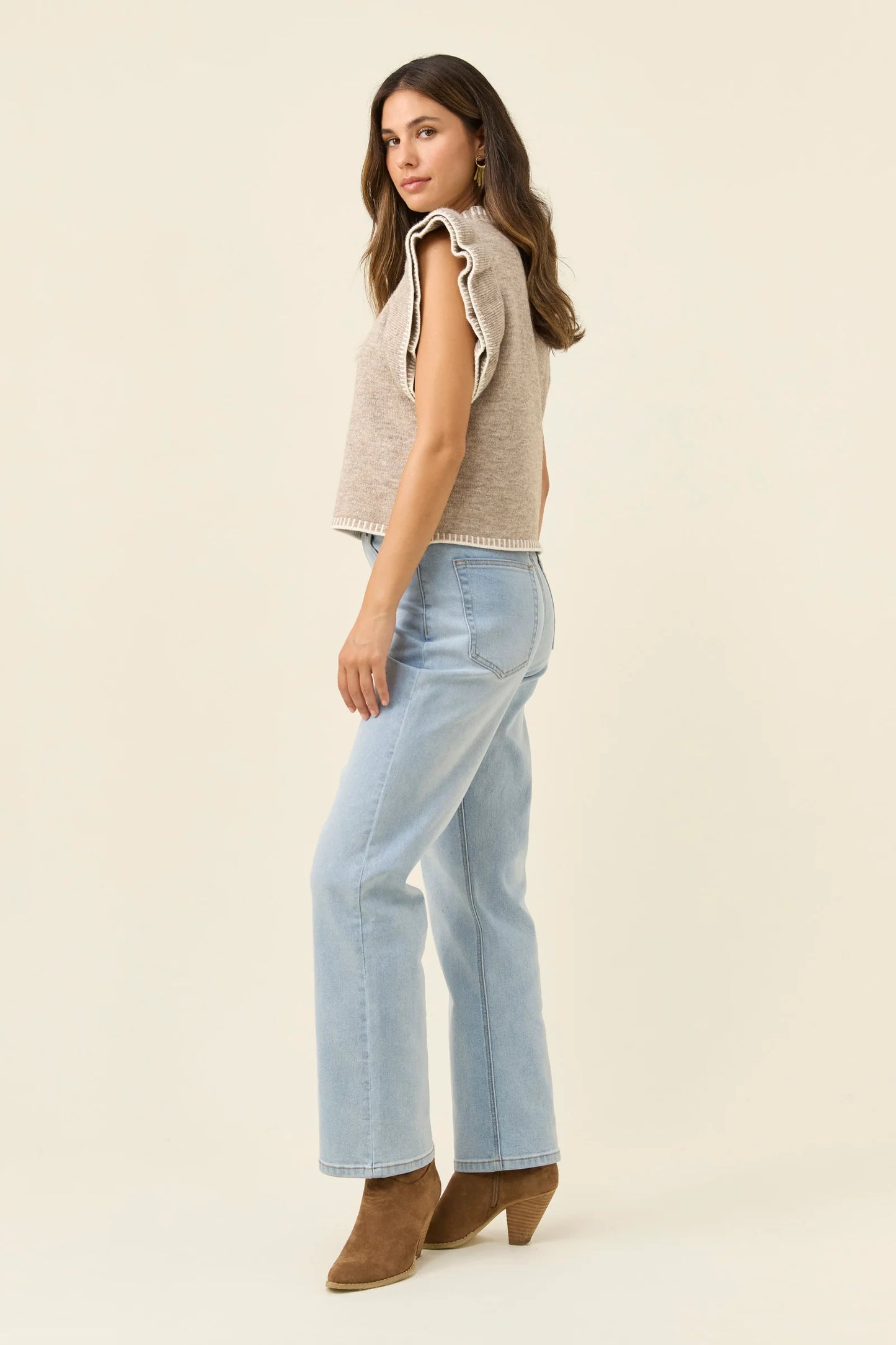 Athena Frill Knit Top - Stone