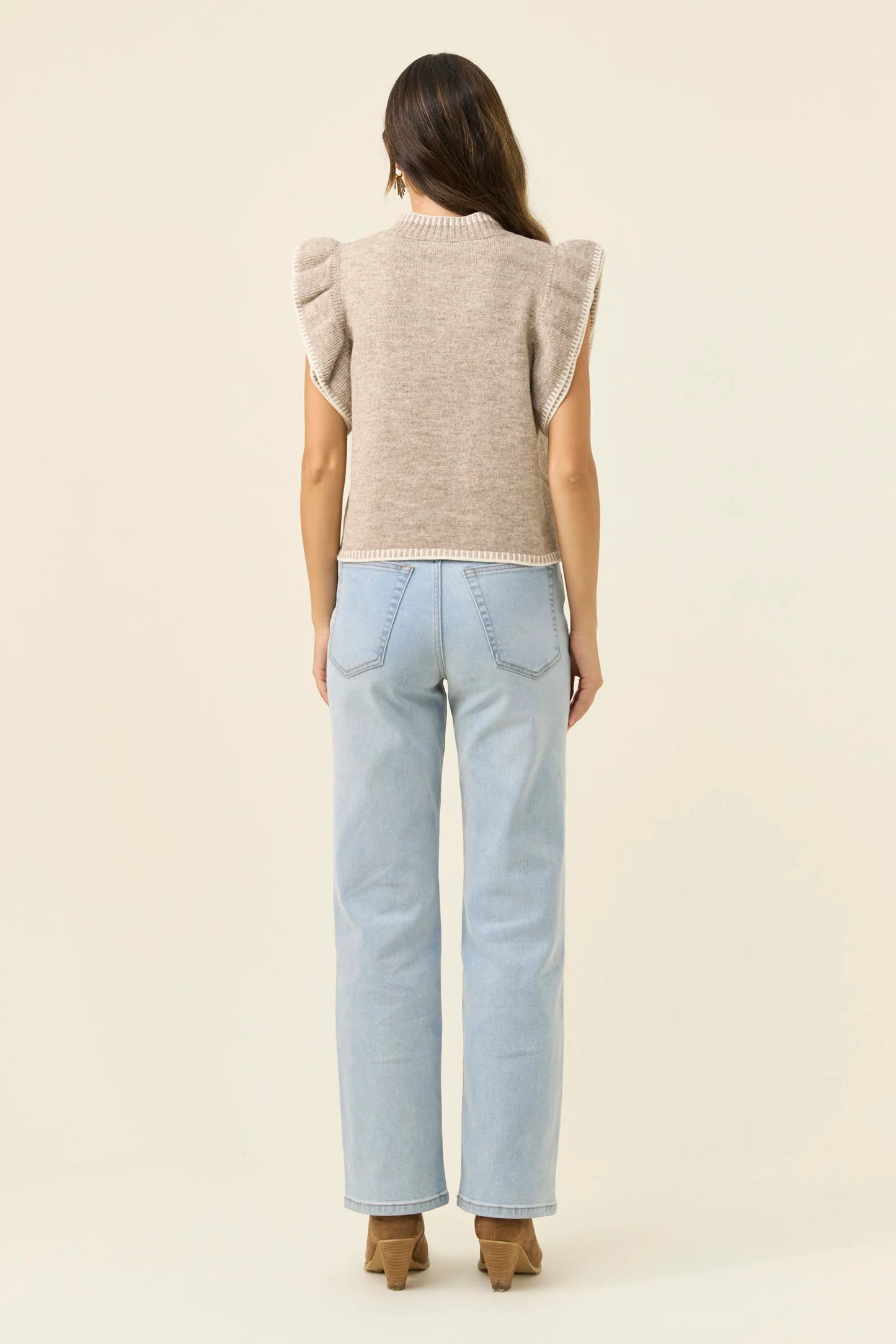 Athena Frill Knit Top - Stone