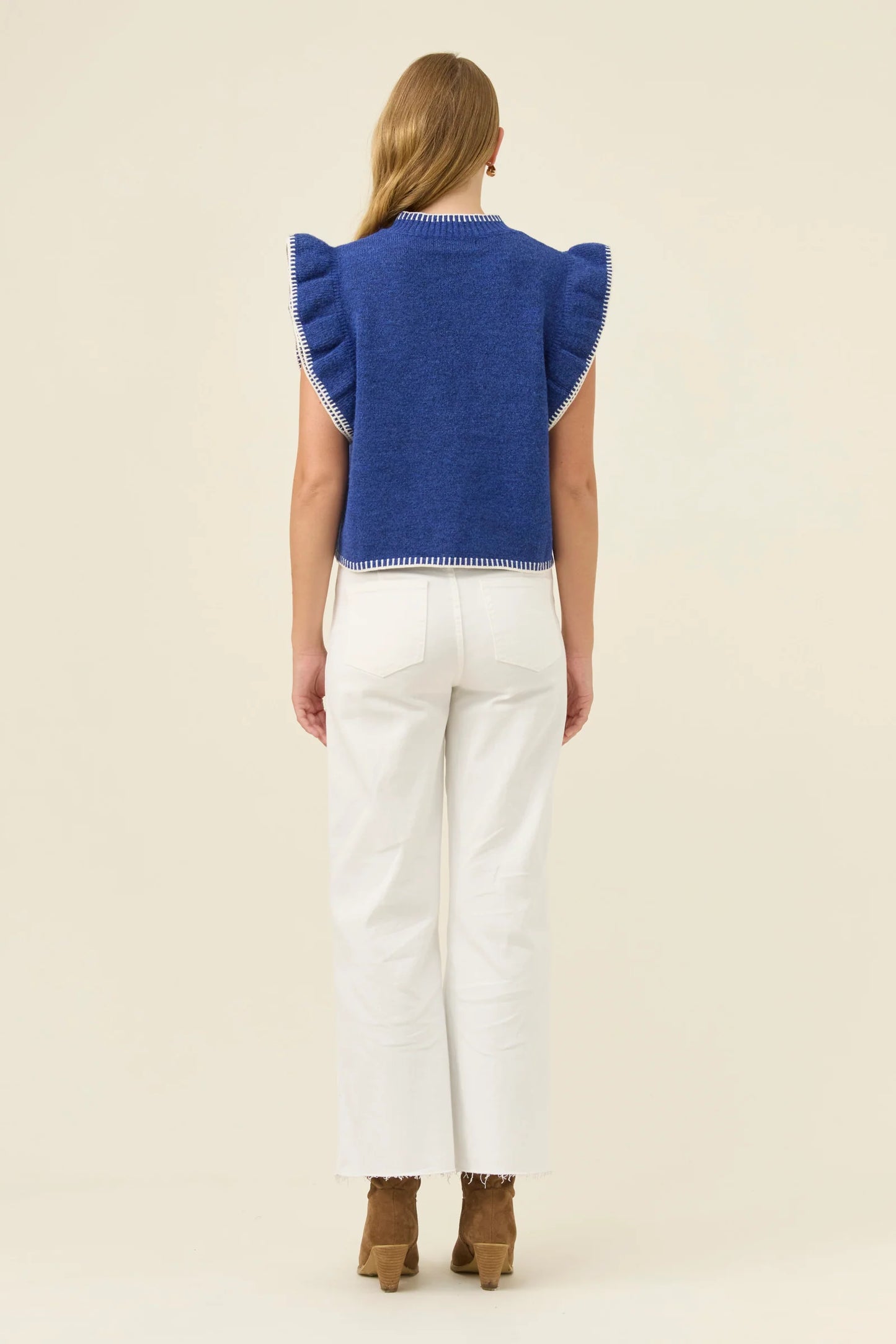 Athena Frill Knit Top - Cobalt