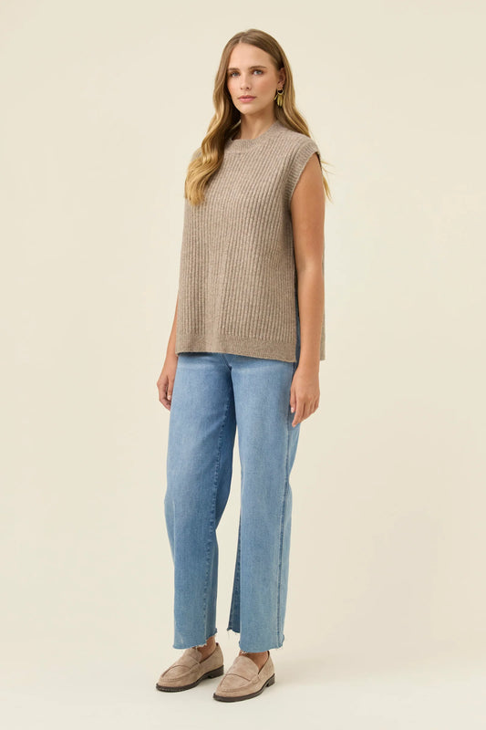 Miru Crew Knit Vest - Stone