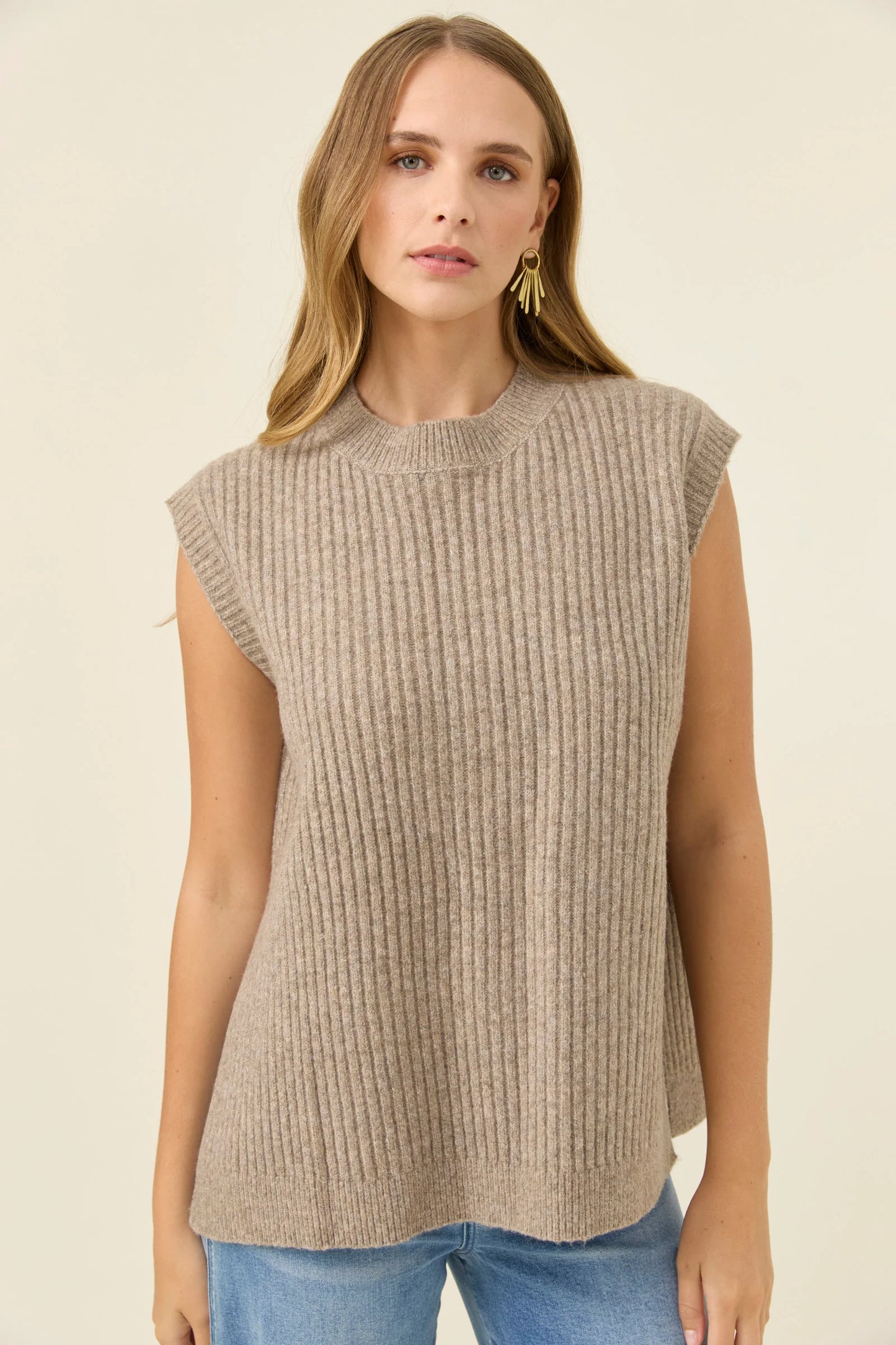 Miru Crew Knit Vest - Stone