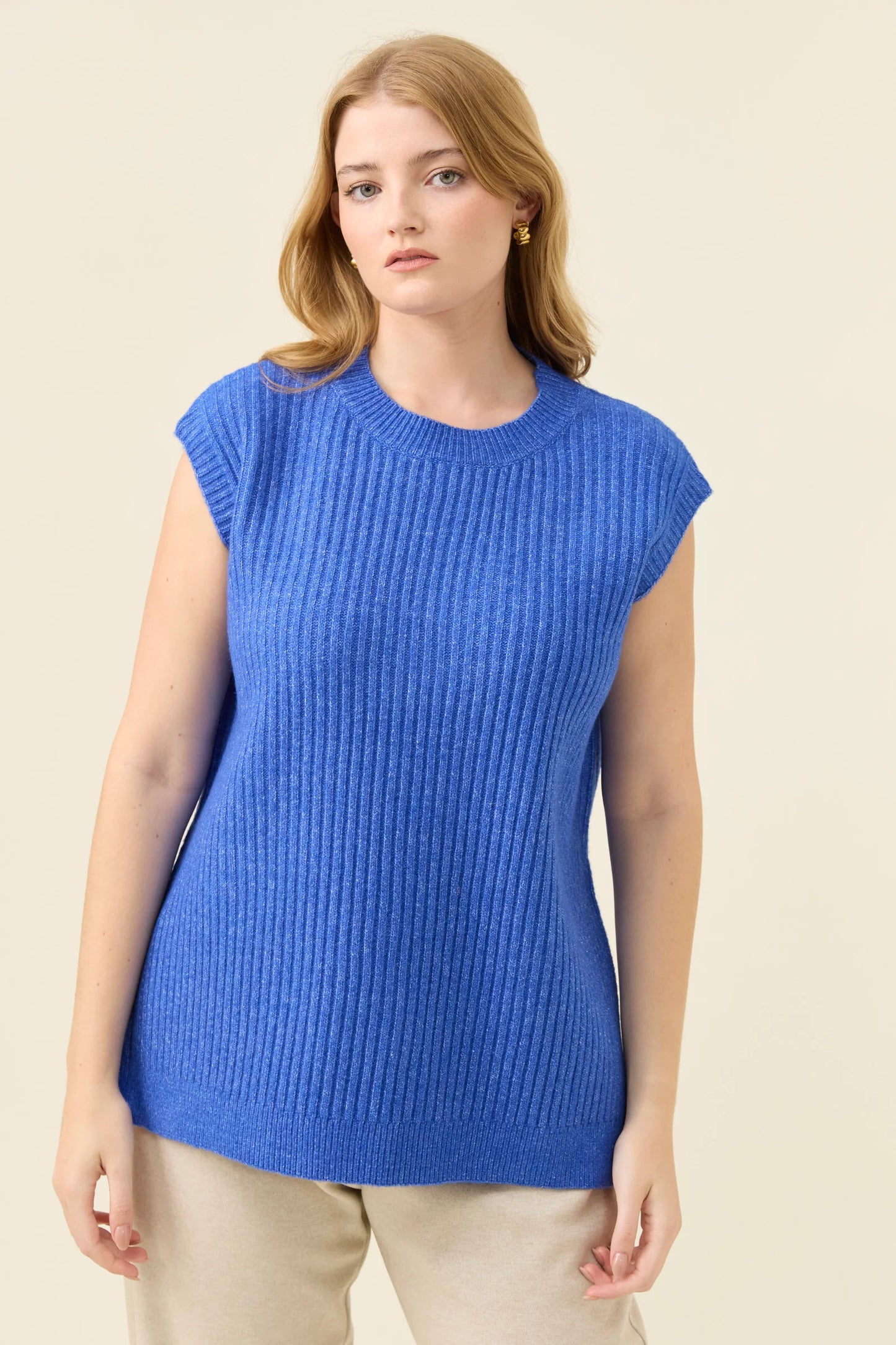 Miru Crew Knit Vest - Cobalt