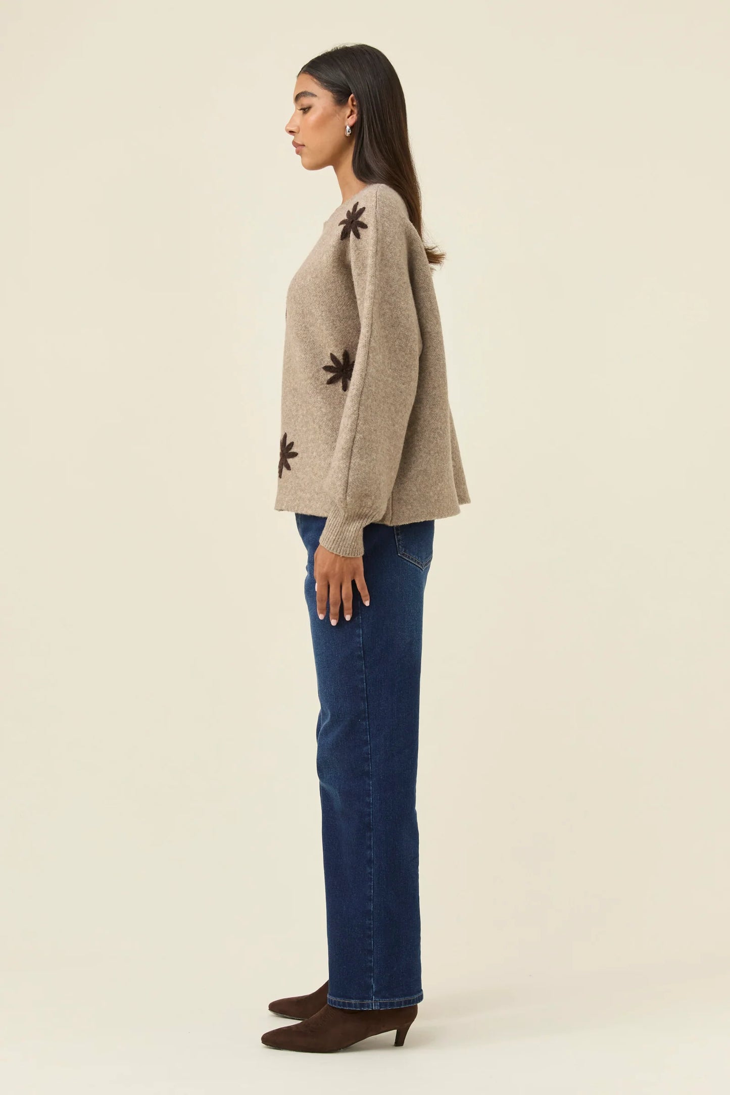 Miru Stitch Flower Jumper - Stone