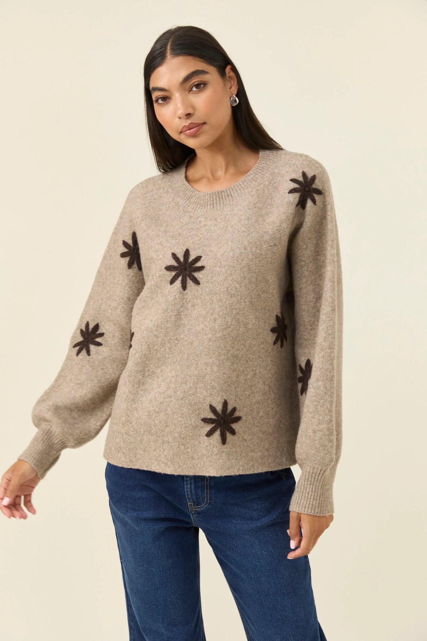 Miru Stitch Flower Jumper - Stone