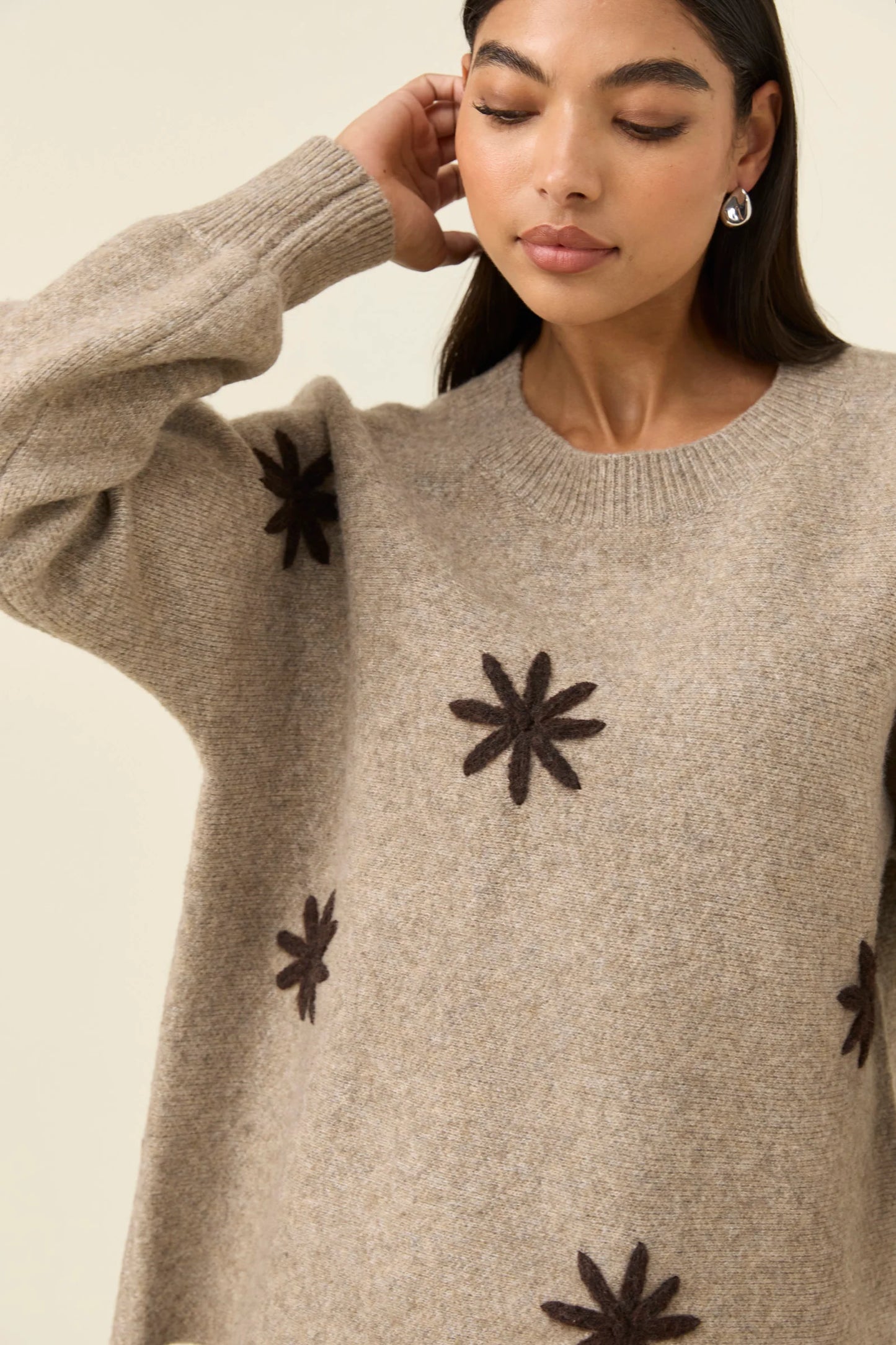 Miru Stitch Flower Jumper - Stone