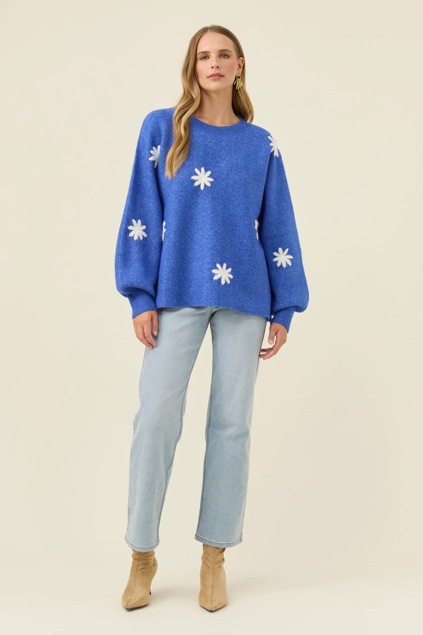 Miru Stitch Flower Jumper - Cobalt