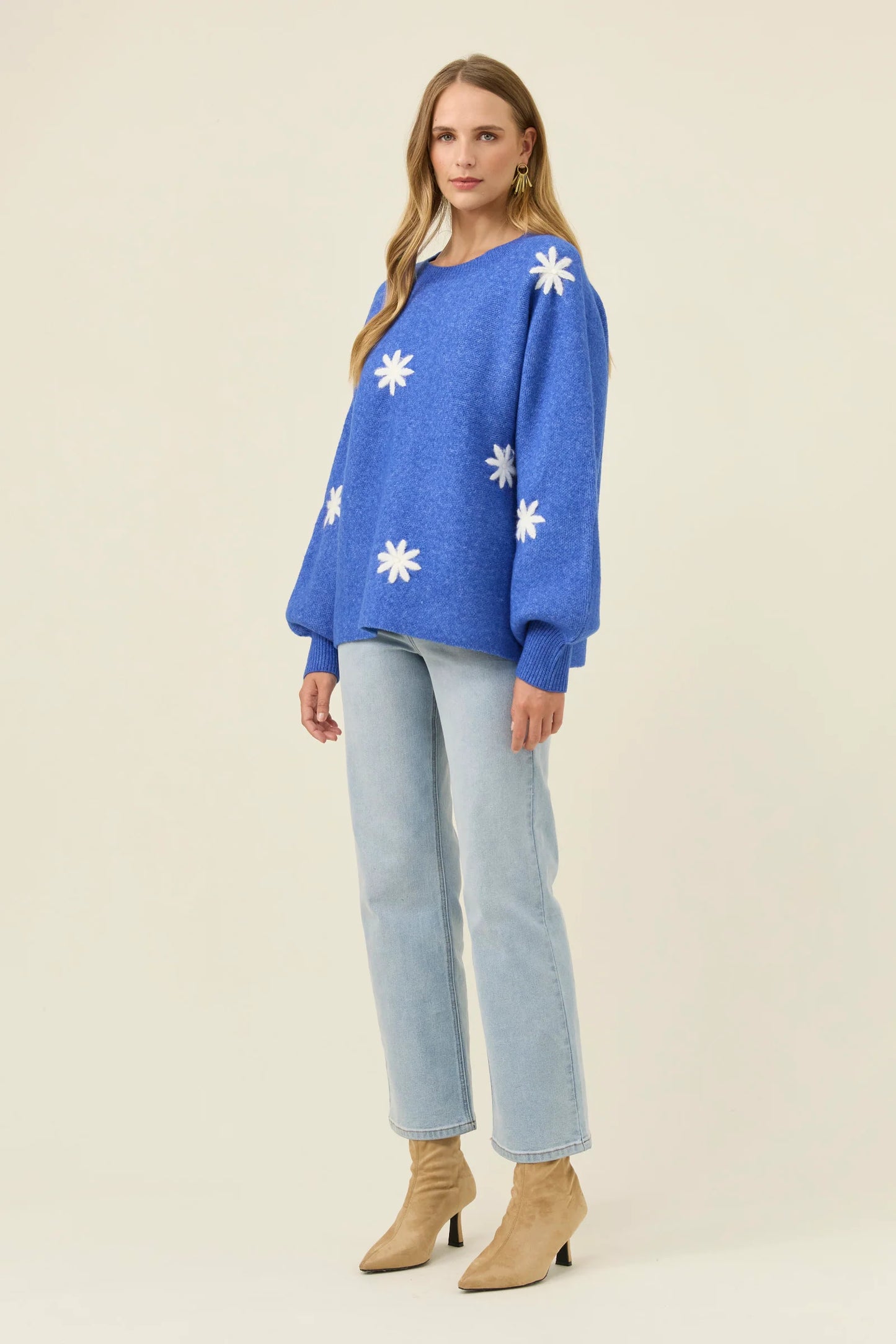 Miru Stitch Flower Jumper - Cobalt