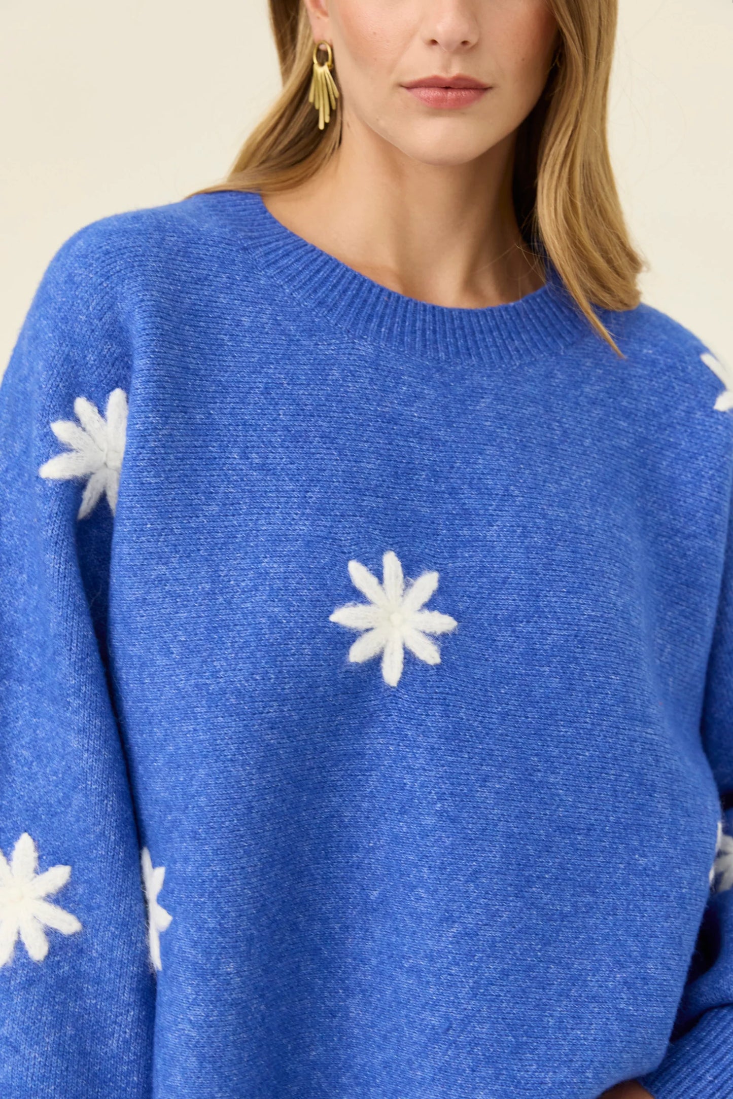 Miru Stitch Flower Jumper - Cobalt