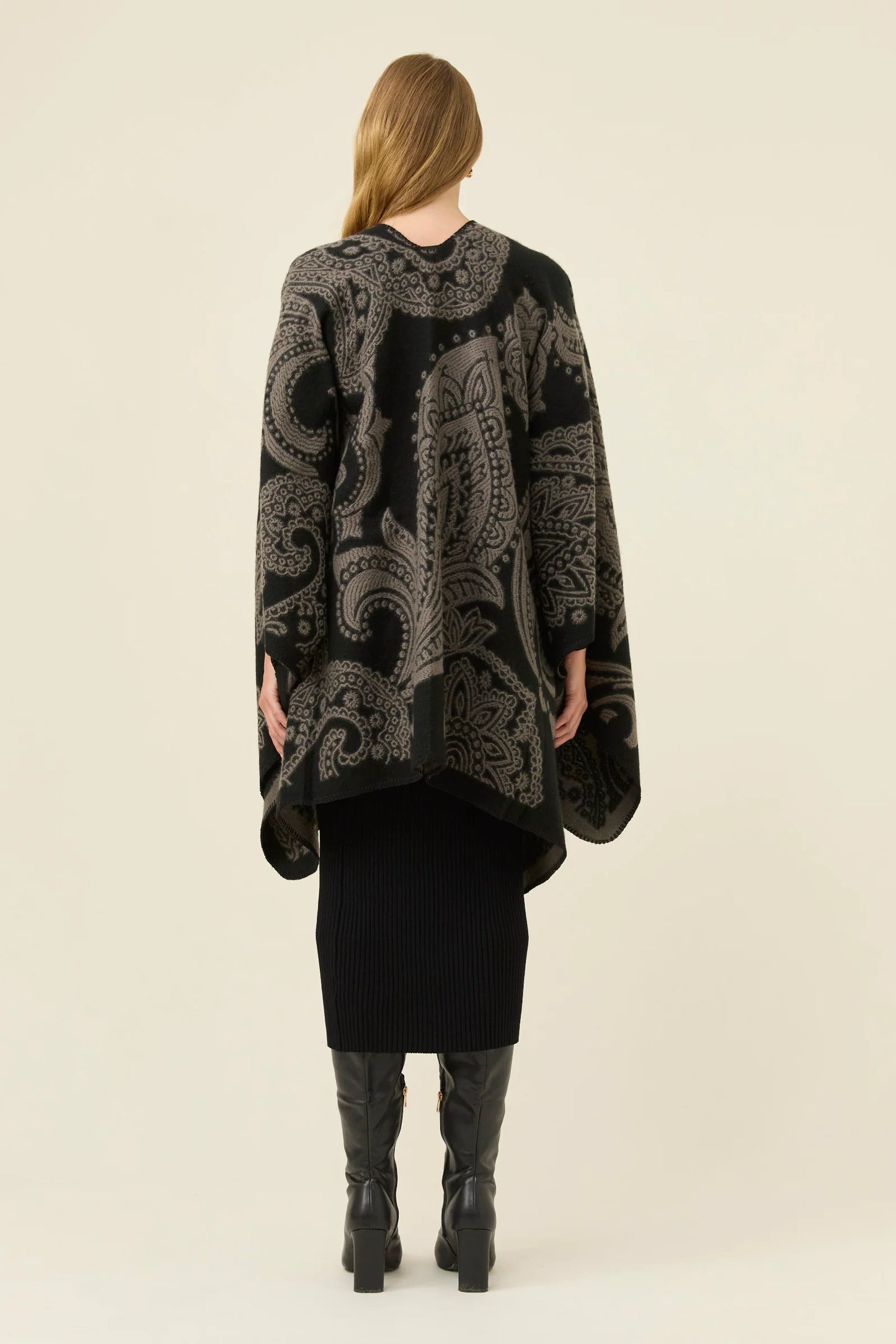 Lucia Cape - Charcoal Paisley