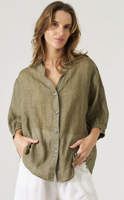 Worthier Linen Shirt - Olive