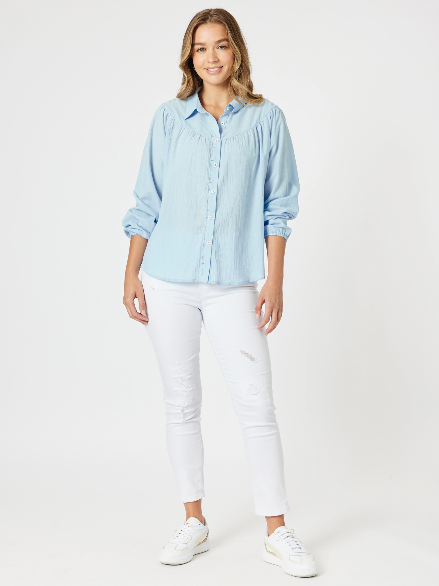 Crayon Stitch Shirt- Sky Blue