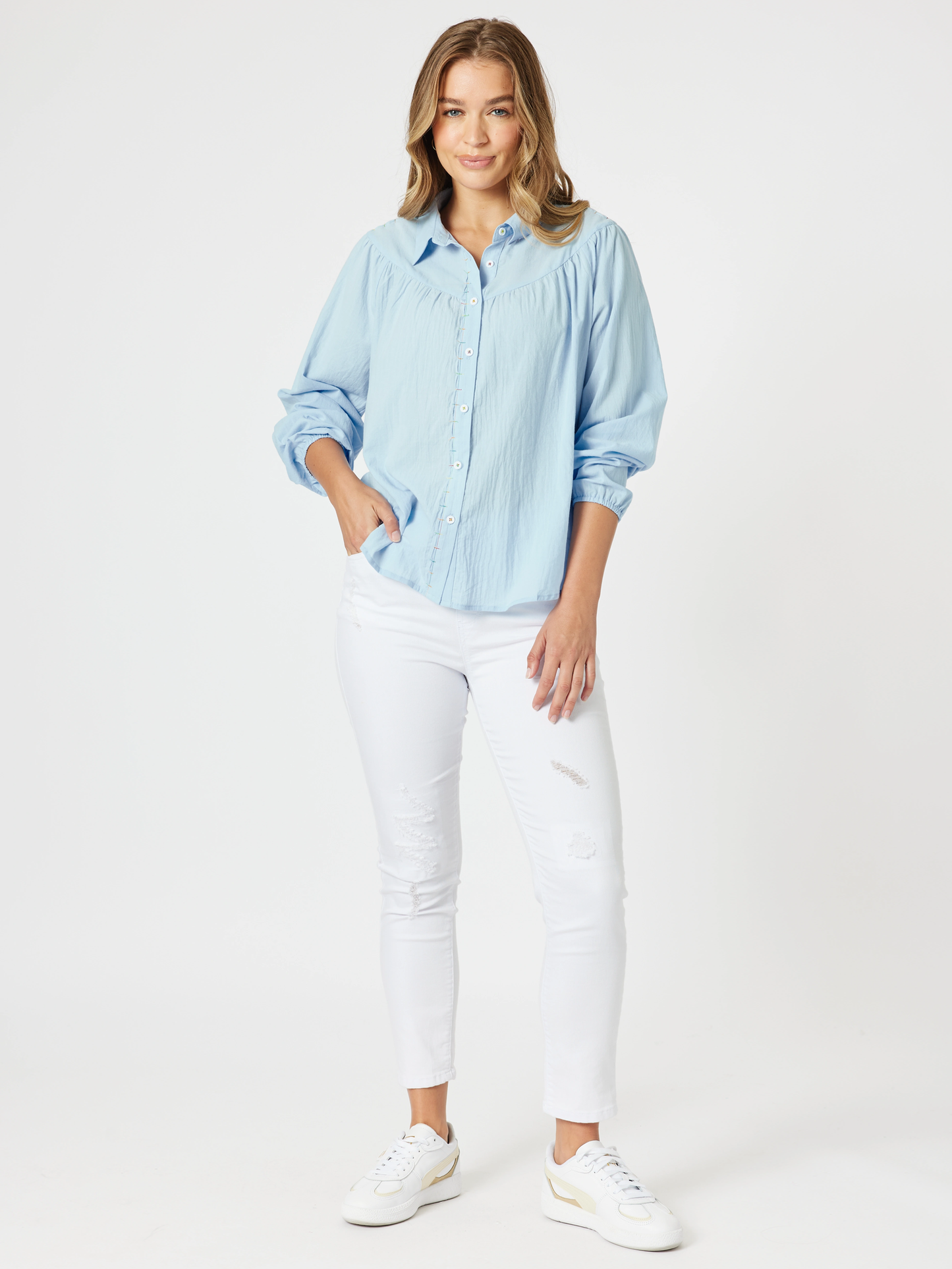 Crayon Stitch Shirt- Sky Blue