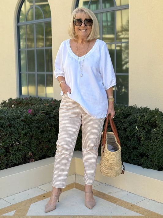Lino V-Neck Top- White