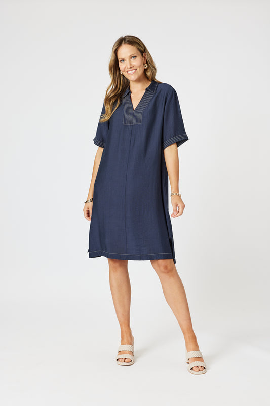Top Stitch Dress- Navy