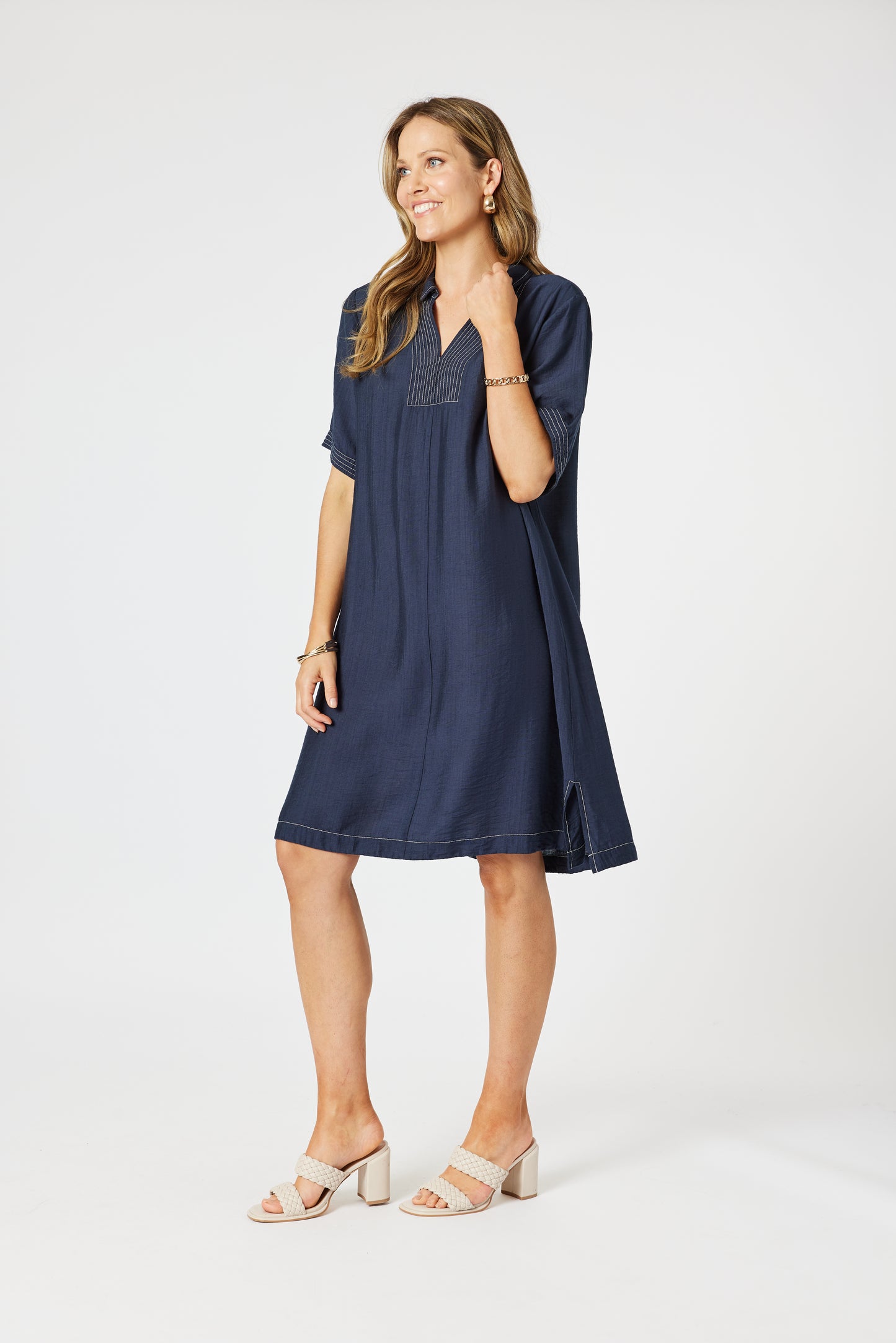 Top Stitch Dress- Navy
