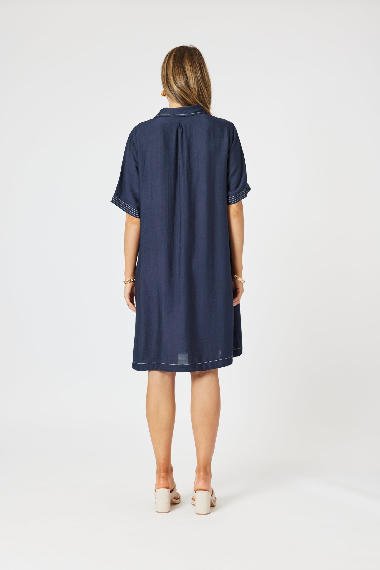 Top Stitch Dress- Navy