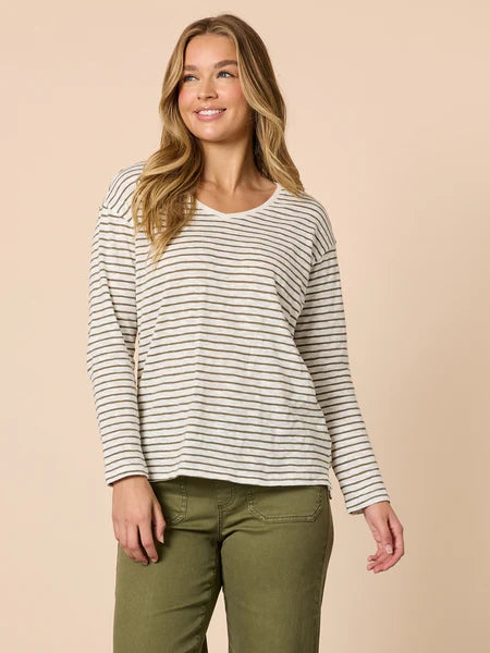 City Stripe Tee- Khaki/Ivory